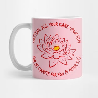 Cast all your care upon Him: Red Print Mug